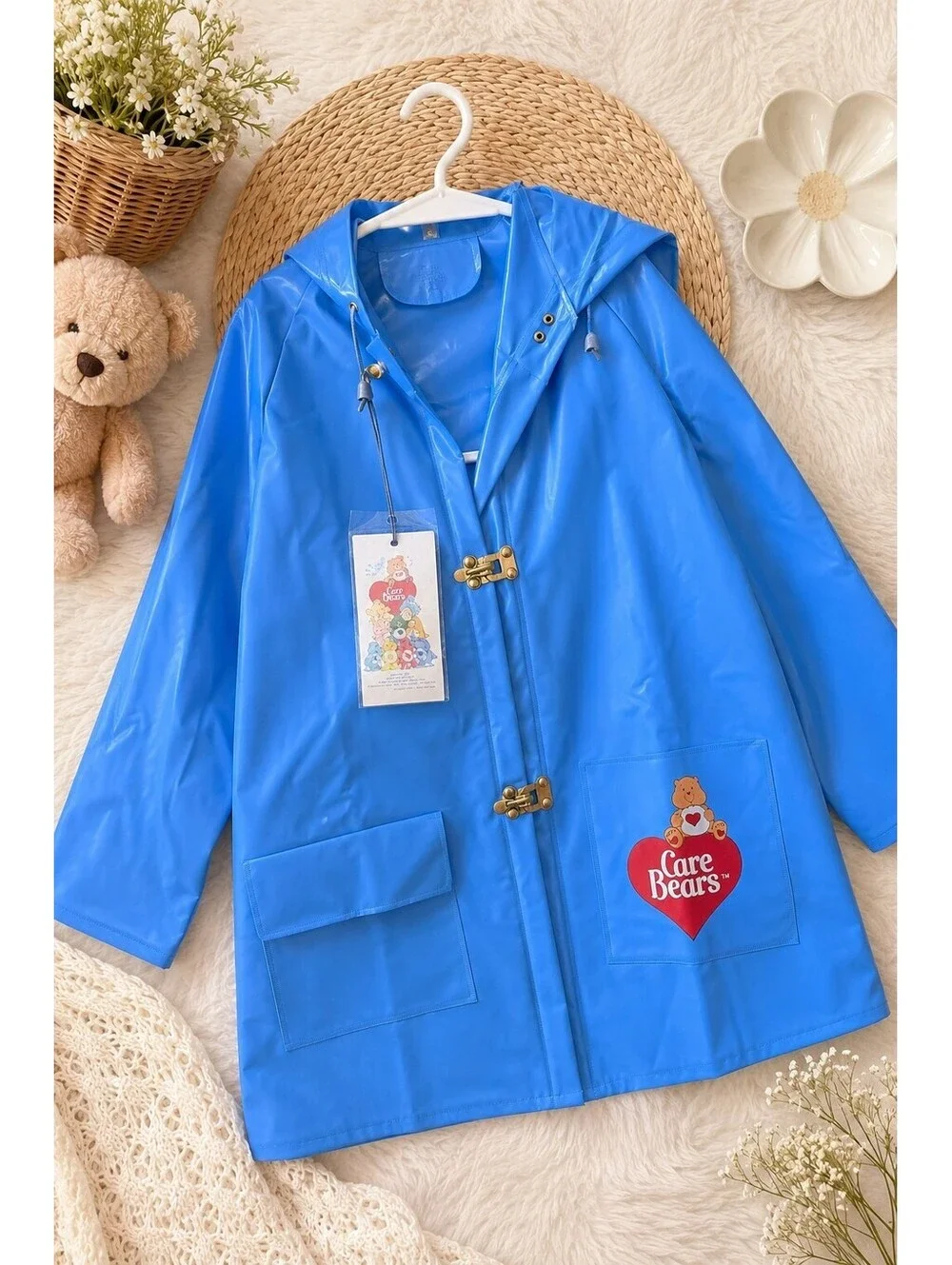 Vintage Care Bears Kids Blue Vinyl Raincoat 6X NWT Made in Taiwan Rare